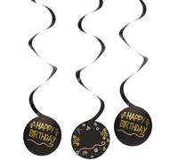 Folat 26839 Decoration Party Anniversaire Noir Or ArgentDécoration à suspendre - Shining Glam - 3 pièces - Pour les anniversaires, y compris les autocollants numérotés de 0 à 11