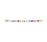 Folat 27778 Décoration d'anniversaire et de fête colorée - Guirlande de lettres - "HERZLICHEN GlÜCKWUNSCH" - Stripetastic - 2,6 m - Articles de fête pour enfants et adultes