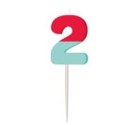 Folat 27791 Décoration d'anniversaire colorée-Bougie-Stripetastic-Numéro 2-Articles de fête pour enfants et adultes, Multicolore