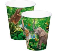 Folat 62001 Lot de 8 gobelets en carton « Safari & Animaux sauvages » pour fête et anniversaire d'enfant Motif jungle, lion, singe, zèbre, girafe