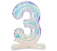 Folat 62948 Ballon Numéro 3 irisé en aluminium 72 cm - Sans hélium - Chiffres Décorations de fête pour anniversaire, baby shower, mariage, anniversaire de mariage
