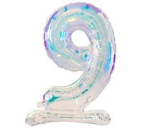 Folat 62954 Ballon Numéro 9 irisé en aluminium 72 cm - Sans hélium - Chiffres Décorations de fête pour anniversaire, baby shower, mariage, anniversaire de mariage
