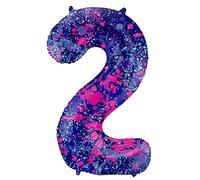 Folat 63902 Ballon Aluminium Numéro Chiffre 2 Paint Splash 86 cm-héliumballon pour Date, Anniversaire, Décoration, Coloré