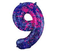 Folat 63909 Ballon Aluminium Numéro Chiffre 9 Paint Splash 86 cm-héliumballon pour Date, Anniversaire, Décoration, Coloré
