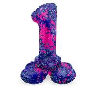 Folat 63921 Ballon Aluminium Numéro avec base Chiffre 1 Paint Splash 72 cm-Pour Date, Anniversaire, Décoration, pas besoin d'hélium, Coloré