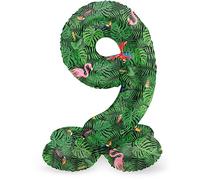 Folat 63949 Ballon Aluminium Numéro avec base Chiffre 9 Jungle Vibe 72 cm-Pour Date, Anniversaire, Décoration, pas besoin d'hélium, Vert
