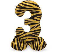 Folat 63953 Ballon Aluminium Numéro avec base Chiffre 3 Tiger Chic 72 cm - Pour Date d'anniversaire, Anniversaire, Décoration, pas besoin d'hélium