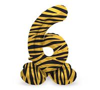 Folat 63956 Ballon Aluminium Numéro avec base Chiffre 6 Tiger Chic 72 cm - Pour Date d'anniversaire, Anniversaire, Décoration, pas besoin d'hélium