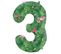 Folat 64153 Ballon Aluminium Numéro Chiffre 3 Jungle Vibes 86 cm-héliumballon pour Date, Anniversaire, Décoration, Vert, cm