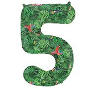 Folat 64155 Ballon Aluminium Numéro Chiffre 5 Jungle Vibes 86 cm-héliumballon pour Date, Anniversaire, Décoration, Vert, cm