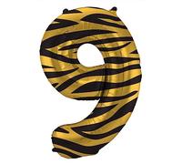 Folat 64169 Ballon Aluminium Numéro Chiffre 9 Tiger Chic 86 cm-héliumballon pour Date, Anniversaire, Décoration, Coloré