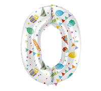 Folat 64170 Ballon Aluminium Numéro Chiffre 0 Joyful Party 86 cm-héliumballon pour Date, Anniversaire, Décoration, Multicolore