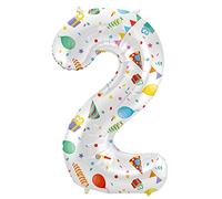 Folat 64172 Ballon Aluminium Numéro Chiffre 2 Joyful Party 86 cm - héliumballon pour Date d'anniversaire, Anniversaire, Décoration