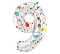 Folat 64179 Ballon Aluminium Numéro Chiffre 9 Joyful Party 86 cm-héliumballon pour Date, Anniversaire, Décoration, Multicolore