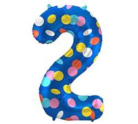 Folat 64182 Ballon Aluminium Numéro Chiffre 2 Colorful Dots 86 cm-héliumballon pour Date, Anniversaire, Décoration, Multicolore, cm