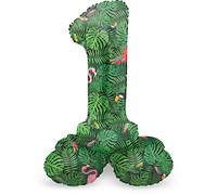 Folat 64730 Ballon Aluminium Numéro avec base Chiffre 0 Jungle Vibe 41 cm-Pour Date, Anniversaire, Décoration, pas besoin d'hélium, Vert