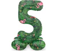 Folat 64735 Ballon Aluminium Numéro avec base Chiffre 5 Jungle Vibe 41 cm-Pour Date, Anniversaire, Décoration, pas besoin d'hélium, Vert