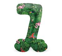 Folat 64737 Ballon Aluminium Numéro avec base Chiffre 7 Jungle Vibe 41 cm - Pour Date d'anniversaire, Anniversaire, Décoration, pas besoin d'hélium