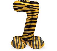 Folat 64757 Ballon Aluminium Numéro avec base Chiffre 7 Tiger Chic 41 cm - Pour Date d'anniversaire, Anniversaire, Décoration, pas besoin d'hélium