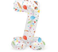 Folat 64767 Ballon Aluminium Numéro avec base Chiffre 7 Joyful Party 41 cm-Pour Date, Anniversaire, Décoration, pas besoin d'hélium, Vert