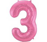 Folat 65903 Ballon Aluminium Numéro Chiffre 3 métallique Rose 86 cm - héliumballon pour Date d'anniversaire, Anniversaire, Décoration