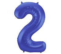 Folat 65922 Ballon Aluminium Numéro Chiffre 2 Mate métallique Bleu 86 cm - héliumballon pour Date d'anniversaire, Anniversaire, Décoration