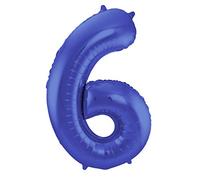 Folat 65926 Ballon Aluminium Numéro Chiffre 6 Mate métallique Bleu 86 cm - héliumballon pour Date d'anniversaire, Anniversaire, Décoration