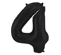 Folat 65934 Ballon Aluminium Numéro Chiffre 4 Noir Métallisé Mat 86 cm - héliumballon pour Date d'anniversaire, Anniversaire, Décoration