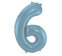 Folat 65946 Ballon Aluminium Numéro Chiffre 6 Bleu Pastel Métallisé Mat 86 cm - héliumballon pour Date d'anniversaire, Anniversaire, Décoration