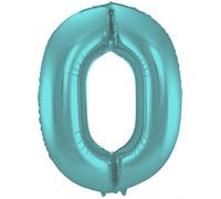 Folat 65960 Ballon Aluminium Numéro Chiffre 0 Pastel Aqua Metallic Matt 86 cm - héliumballon pour Date d'anniversaire, Anniversaire, Décoration