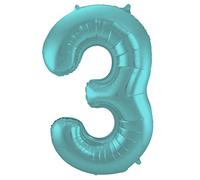 Folat 65963 Ballon Aluminium Numéro Chiffre 3 Pastel Aqua Metallic Matt 86 cm - héliumballon pour Date d'anniversaire, Anniversaire, Décoration