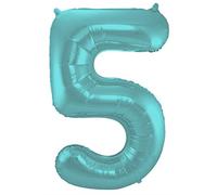 Folat 65965 Ballon Aluminium Numéro Chiffre 5 Pastel Aqua Metallic Matt 86 cm - héliumballon pour Date d'anniversaire, Anniversaire, Décoration