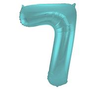 Folat 65967 Ballon Aluminium Numéro Chiffre 7 Pastel Aqua Metallic Matt 86 cm - héliumballon pour Date d'anniversaire, Anniversaire, Décoration