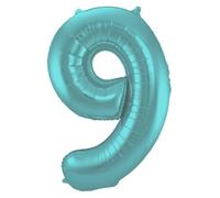 Folat 65969 Ballon Aluminium Numéro Chiffre 9 Pastel Aqua Metallic Matt 86 cm - héliumballon pour Date d'anniversaire, Anniversaire, Décoration