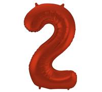 Folat 65982 Ballon Aluminium Numéro Chiffre 2 Rouge Métallisé Mat 86 cm - héliumballon pour Date d'anniversaire, Anniversaire, Décoration