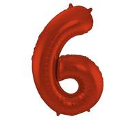 Folat 65986 Ballon Aluminium Numéro Chiffre 6 Rouge Métallisé Mat 86 cm - héliumballon pour Date d'anniversaire, Anniversaire, Décoration