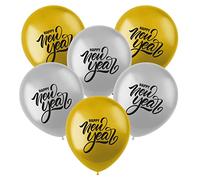 Folat 66100 Décoration Happy New Year' Or Argent 6 pièces-Réveillon Déco Nouvel Ballon Hélium, Multicolore