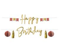 Folat 68495 Golden Dusk Happy Birthday 1,5 mètres-Guirlandes de lettres, Joyeux Bannière, d'anniversaire Drapeau, banderole pour Décorations de Fête D'anniversaire, Rose, 1,5m
