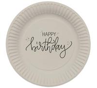 Folat 68682 Décoration d'anniversaire Noir, Crème, Champagne Or - Assietes - Crème Noir - 23 cm - 8 pièces - Une vaisselle Happy Birthday chic et charmante