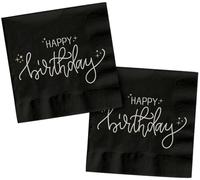 Folat 68683 Décoration d'anniversaire Noir, Crème, Champagne Or - Serviettes - Crème Noir - 33 x 33 cm - 20 pièces - Une vaisselle Happy Birthday chic et charmante