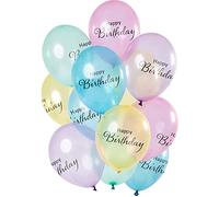 Folat 69330 Ballons 'Happy Birthday' Pastel Transparent 30cm - 12 piècesLatex Ballons convient á Hélium pour Décoration de Fête