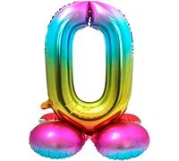 Folat - Ballon aluminium avec base numéro 0 arc-en-ciel - 72 cm