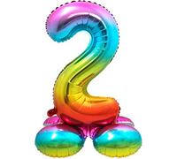 Folat - Ballon aluminium avec base numéro 2 arc-en-ciel - 72 cm
