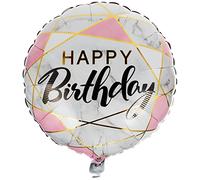 Folat - Ballon Foil 'Happy Birthday' Marmo et Rose-45 cm, gris, UTSG17397_1