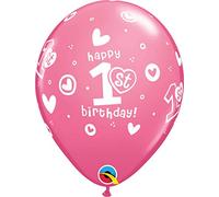 Folat - Ballons 1er anniversaire filles-25 pièces, rose, Quelbd1stgirl