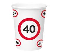 Folat Décoration d'anniversaire signalisation-Gobelets-panneaux d'interdiction Nombre 40-250 ml-8 pièces, 28380, Blanc