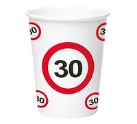 Folat - Gobelets en Papier Panneau de Signalisation 30 Ans 350ml - 8 pièces