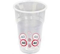 Folat Gobelets Panneau de Signalisation 40 Ans-10 pièces, 28240, Transparent