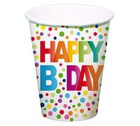 Folat - Gobelets Pointillés Happy Bday 250ml - 8 pièces