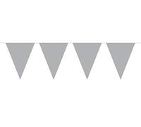 Folat Guirlande de fanions XL Argenté 6 mètres de Long 15 Drapeaux triangulaires Plastique